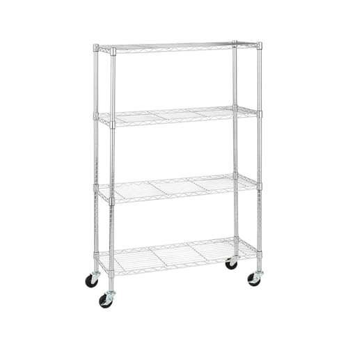 Carrito de isla de cocina ajustable de 4 estantes con ruedas de 3 pulgadas, organizador de alambre de metal, carrito cromado para cocina