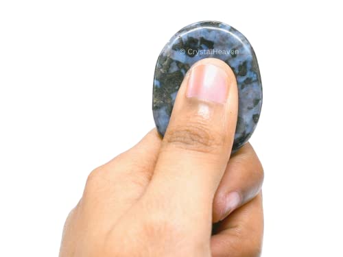 Image of Certified Indigo Gabbro Crystal Thumb Worry Pebbles Stones for Anxiety Stress Relief Massage - AAA Grade Original Healing Gemstone Agate Rubbing Stone for Yoga Meditation Spiritual Reiki Feng Shui