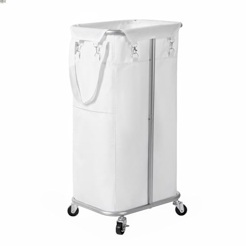 Image of WOWLIVE 100L Rolling Laundry Hamper with Wheels Large Laundry Basket Organizer Laundry Cart with Steel Frame and Removable Bag Foldable Tall Dirty Clothes Hamper Dorm Room Storage for Bedroom (White)