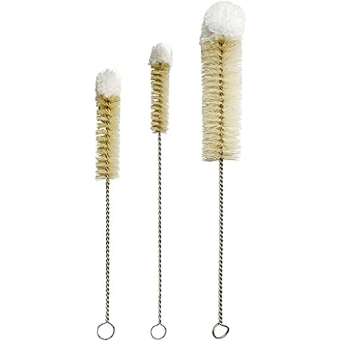 NewFerU Stainless Steel Soda Bottle Cleaning Brush Set in Natural Boar Bristle Wool Tip Long Handle, Flexible Bendable Thick Wire Cleaner for Narrow Neck Water Baby Bottles Straw Pipe Tube Flask (3) Cover
