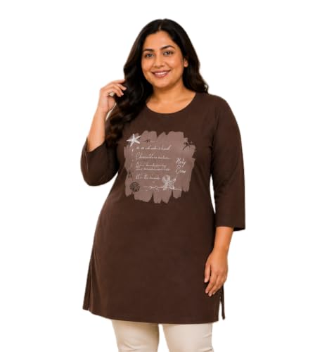 Image of RYSH Women's Plus Size Printed Nightshirt | Round Neck | 3 /4 Sleeve | Relaxed Fit Long Nightwear Top |