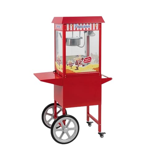 Todocarritos Palomitera Grande con Carrito Portátil, Olla Extraíble e Iluminación, Color Rojo Americano, Ideal para Fiestas y Eventos. Máquina de Palomitas con Potencia de 1350 W y Gran Capacidad.
