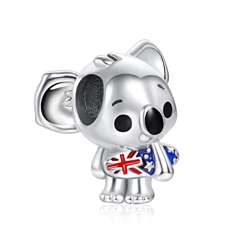 LaMenars Surfing Koala Charm 925 Sterling Silver Beads Adatto Bracciali, Halloween Compleanno Gioielli Regali Donne Ragazze