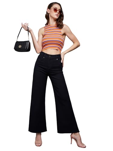 Image of Miss Chase Women's Wide-Leg High-Rise Regular-Length Stretchable Shaping Denim Jeans