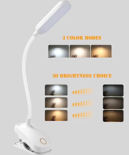 Rechargeable Battery Operated 3000 Mah Desk Lamp Portable Wireless Small Bright Gooseneck Clip On Light For Crafting Task Bed Headboard White #TOP2
