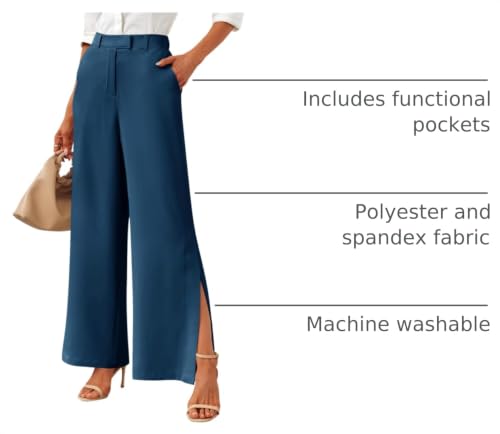Image of Cicy Bell Womens Side Split Dress Pants Wide Leg Business Casual Trousers