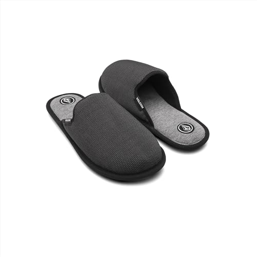 Image of Volcom Men's Recliner Slide Sandals - Comfort Foam Footbed, Water-Friendly Nubuck Strap Slides, Black Grey, L