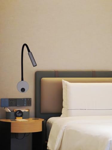 Image of 2-Pack Modern Gray Bed Reading Light Wall Mount Lamp, 25 Focused Beam 3000K Warm White for Bedroom, Minimalist Reading Light for Bed Headboard, 4.92ft Plug-in, AC 85-265V