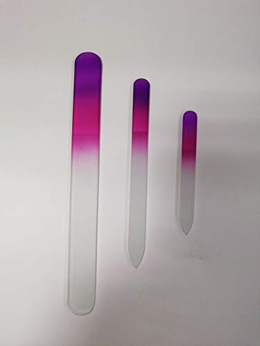 Premium Crystal Glass Nail Files Manicure Set, Professional Double Sided Pedicure Files - Best Glass Nail Files for Natural Nails - Small, Medium, Large - Crystal Purple Pink - 3 Pieces