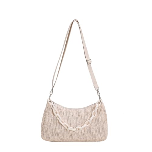 Straw Purses for Women, Boho Woven Straw Crossbody Bag, Hand-Woven Shoulder Bag with Zipper (beige)