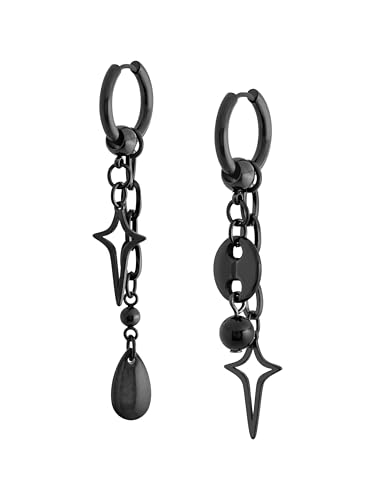 Hanary Black Teardrop Spike Star Hoop Earrings, Gothic Grunge Emo Punk Y2k Earrings, Goth Jewelry, Christmas Jewelry Gift for Women