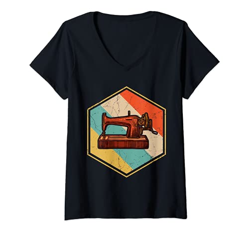 Mujer Retro Vintage Sewing Machine Lover Quilting Camiseta Cuello V