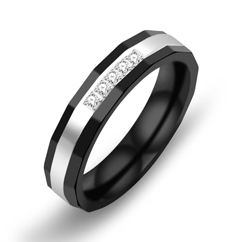 Uloveido Titanium Stainless Steel Rings Black Brick Pattern Wedding Band Comfort Fit Couples Rings for Men and Women Size 5-11