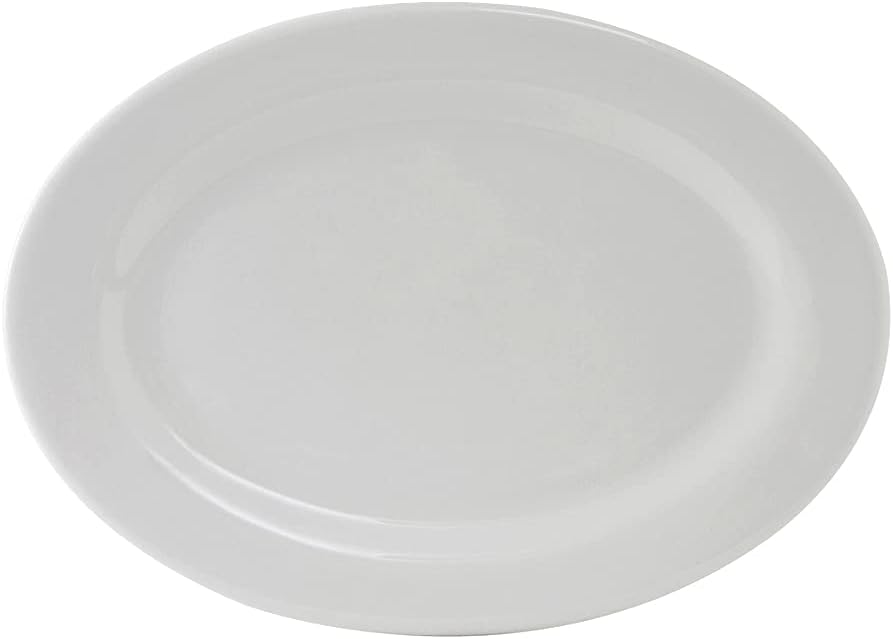Tuxton China ALH-160 Platter, 16-1/8" x 11-1/4", Oval, Wide Rim, Rolled Edge, Microwave and Dishwasher Safe, Oven Proof, Fully Vitrified, Alaska, Porcelain White, Pack of 6