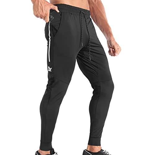 BROKIG Pantalones deportivos ligeros para hombre, a rayas, para gimnasio, correr, Negro, 27-32 Cover