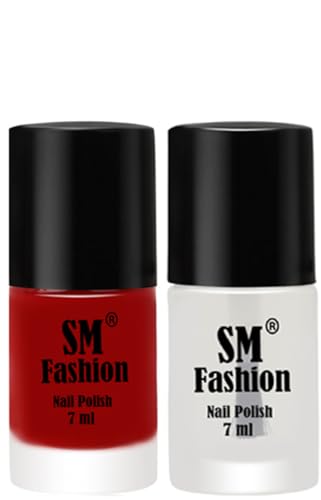 Image of Long Lasting Nail Polish | Nail Paint Combo 7 ml Each) - Set of 2 Light Red-Top Coat