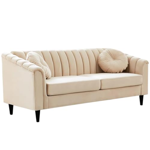 Image of FURNY Dorano 3 Seater Fabric Modern Sofa Set (Cream)