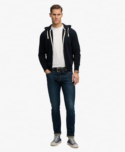 Superdry Monogram EMB Ziphood Sweater, Dark Navy, S Men's