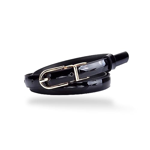 Women's Belts Skinny Patent Leather Belts Slim Reversible Waistband Twist To Convert Worn On Both Sides Gold Buckle2