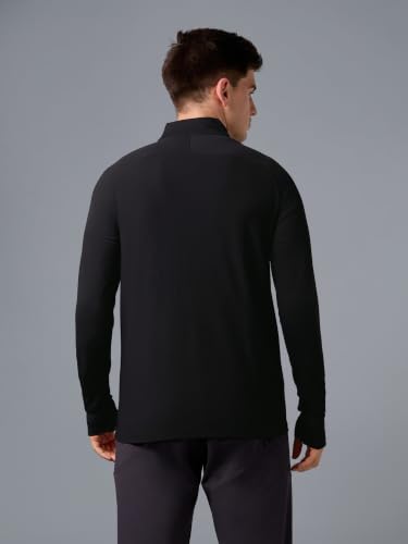 Image of TECHNOSPORT Men's Solid Quarter Zip Gym Slim Fit Active Sports T-Shirt with COTFLEX Full Sleeve Cotton Feel Polyester 4-Way Stretch Memory Fabric Lightweight Workout Running Training