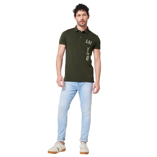 Image of Spykar Men's Slim Fit Polo Neck Half Sleeve Solid Casual T-Shirt