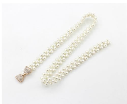 AKOAK 1 Pack Pearl Belt, Stretch Pearl Belt for Women, Wedding Bride Belt with Rhinestone Crystal Rhinestone White Waist Chain Bridesmaid Dress Belt2