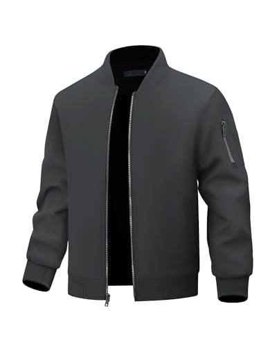 Autsel Blouson Homme mi Saison Veste Décontracté Printemps Automne Vestes Bomber Manteaux Eté de Sport Jacket Gris Foncé S
