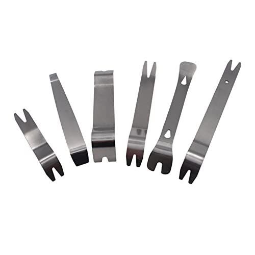 KLKVTGWGZK 6PCS Kit Trim Door Clip Panel Dashboard Audio Radio Interior Repair Removal Tool Metal Silver Color Car Removal Pry Tool Tools(6Pcs Package C)