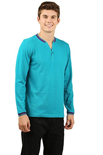 Image of Zebu Men's Full Sleeve Cotton Henley Neck Tshirt with bio wash (Pack of 1).