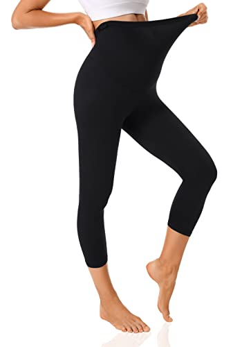 Foucome Women's Maternity Capri Leggings Over The Belly Pregnancy Active Workout Yoga Tights Pants (Black, M) #TOP1