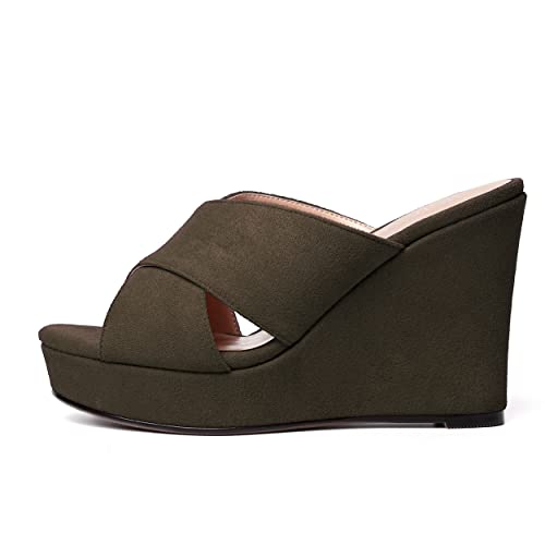 MODENCOCO Womens Suede Platform Slip On Open Toe Dressy Sexy Party Wedge High Heel Heeled Sandals 4 Inch2