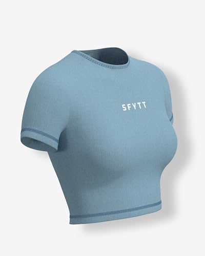 Image of Sfytt Women Gym Crop Top Athletic Yoga Short Sleeve Fitness Tight Tee Outdoor Workout Cropped Tank Tops