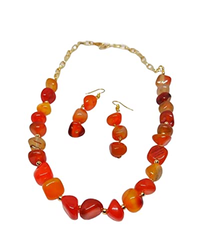 Anusangi Collections Orange Agate nuggets jewellery set