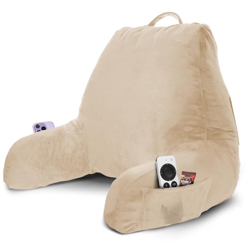 Image of Nestl Reading Pillow with Shredded Memory Foam, Designed for Sitting Up in Bed and Couch, Back and Arms Adjustable Support for Adult & Teens Backrest Pillows for Reading, Washable Cover, Beige Cream