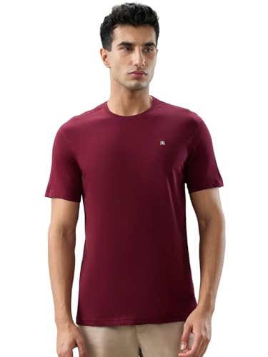 Image of Raymond Men Regular Fit Solid Pattern Pure Cotton Crew Neck Half Sleeve Casual T-Shirt