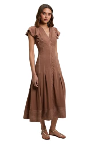 Image of Karen Millen Contrast Topstitch Seam Detail Midi Dress, 12, Mocha