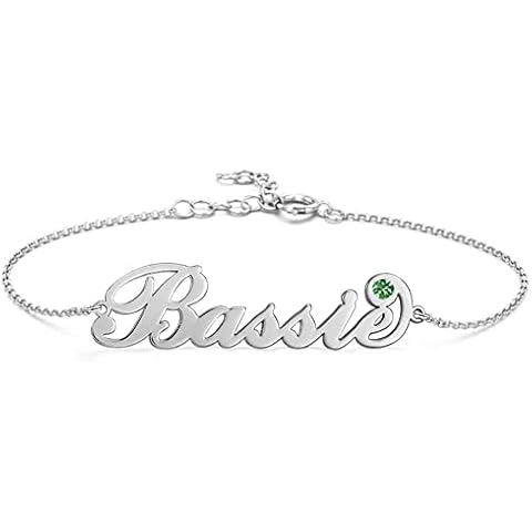 Ouslier 925 Sterling Silver Personalized Name Bracelet with Custom Birthstone Jewelry Gift for Women (925 Sterling Silver) Cover