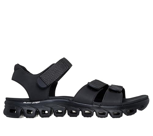 Skechers Women's GLIDE-STEP - COUNT ON ME, Adjustable Double Strap Slingback Sandal, Black/Black, 8M