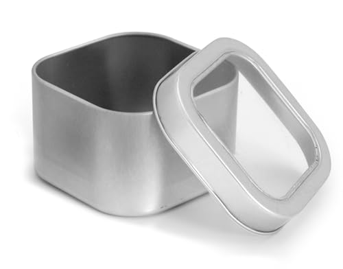 36 Count 8 Ounce Square Metal Tins with Clear View Tops by SKS Bottle and Packaging, Small Tins with Lids, Ideal for Candy, Spices, Mints, Candles, Home Organization
