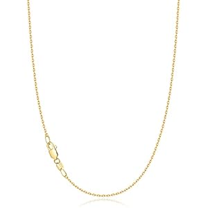 Jewlpire Solid 18k Gold Over 925 Sterling Silver Chain Necklace for Women, 1.1mm Cable Chain Necklace Thin & Dainty & Sturdy Women’s Chain Necklaces, 14/16/17/18/20/22/24 Inches