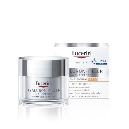 Eucerin Hyaluron-Filler Crema Giorno SPF 30 50 ml, Crema viso antirughe e idratante, Formula con Acido Ialuronico per una pelle ringiovanita adatta per tutti i tipi di pelle