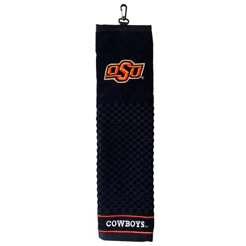 Image of Team Golf NCAA Oklahoma State Cowboys Embroidered Golf Towel Embroidered Golf Towel, Checkered Scrubber Design, Embroidered Logo