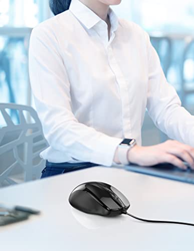 Image of TECKNET USB Wired Mouse, 6-Button Corded Computer Mouse with 4 Adjustable DPI, Optical Computer Mice with Ergonomic Design and 5FT Cord for Laptop, Chromebook, PC, Desktop, Mac, Notebook-Black