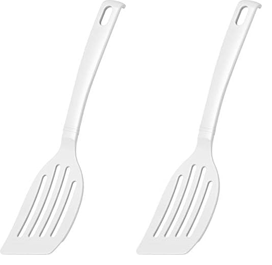 FACKELMANN 24284 Schlitzwender Blanca, Küchenhelfer aus Kunststoff, Pfannenwender für beschichtete Töpfe und Pfannen (Farbe: Weiß), Menge: 1 Stück 26.5 (Packung mit 2)