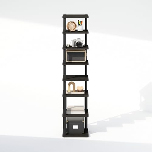 Image of Furinno Turn-N-Tube Corner Shelf, 8-Tier Display Rack, Vertical Corner Storage Rack, Space Saving Organization and Storage, Entryway, Living Room, Closet, Espresso