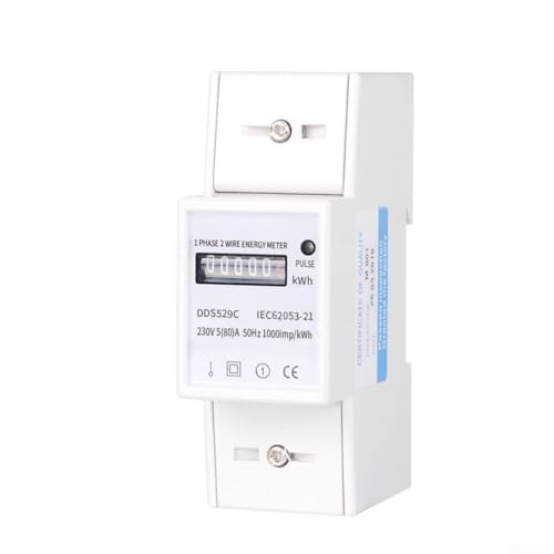 PureBowlic AC /230V/80A/Medidor de energía monofásico, clase 1 Precisión DIN Rail contador eléctrico kilovatios hora con salida de pulso, para monitoreo comercial doméstico blanco