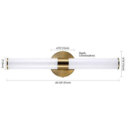 Image of JONATHAN Y 20.13 inch Brass Gold 1-Light Integrated LED Vanity Light, Mid-Century Modern Iron Sconce with Frosted Acrylic Shade, Dimmable Bathroom Light Fixture for Mirror, 3000K JYL7119A
