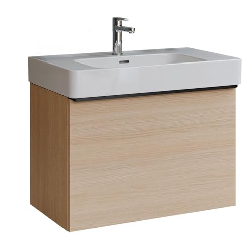 DURAVIT Badmöbel-Set Soleil 80 cm bestehend aus Waschbecken und Unterschrank mit einer Schublade, Waschbeckenunterschrank in Eiche Natur, Waschtisch in Weiß- Ideal für Gäste-Bäder