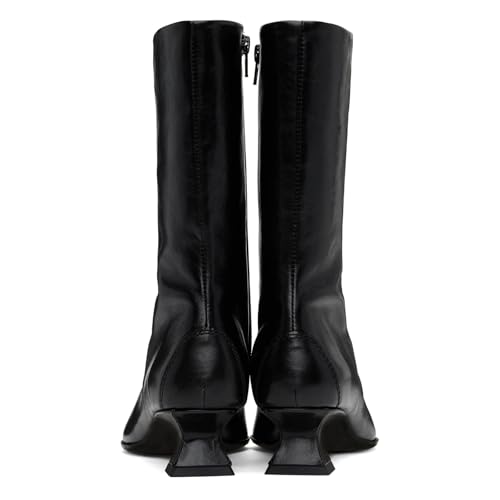 Seborluys Womens Vintage Victorian Boots 70s Lace up Mid Calf Boots Mid Heel Witch Granny Booties Costume Shoes Cone Heel Zipper Square Toe4