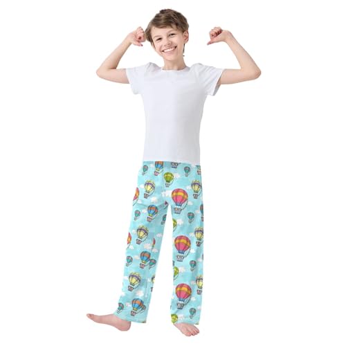 Hot Air Balloon Pattern Boys Long Pants Soft Trousers Elastic Waist Kids Lounge Bottoms with Pockets S-XL2
